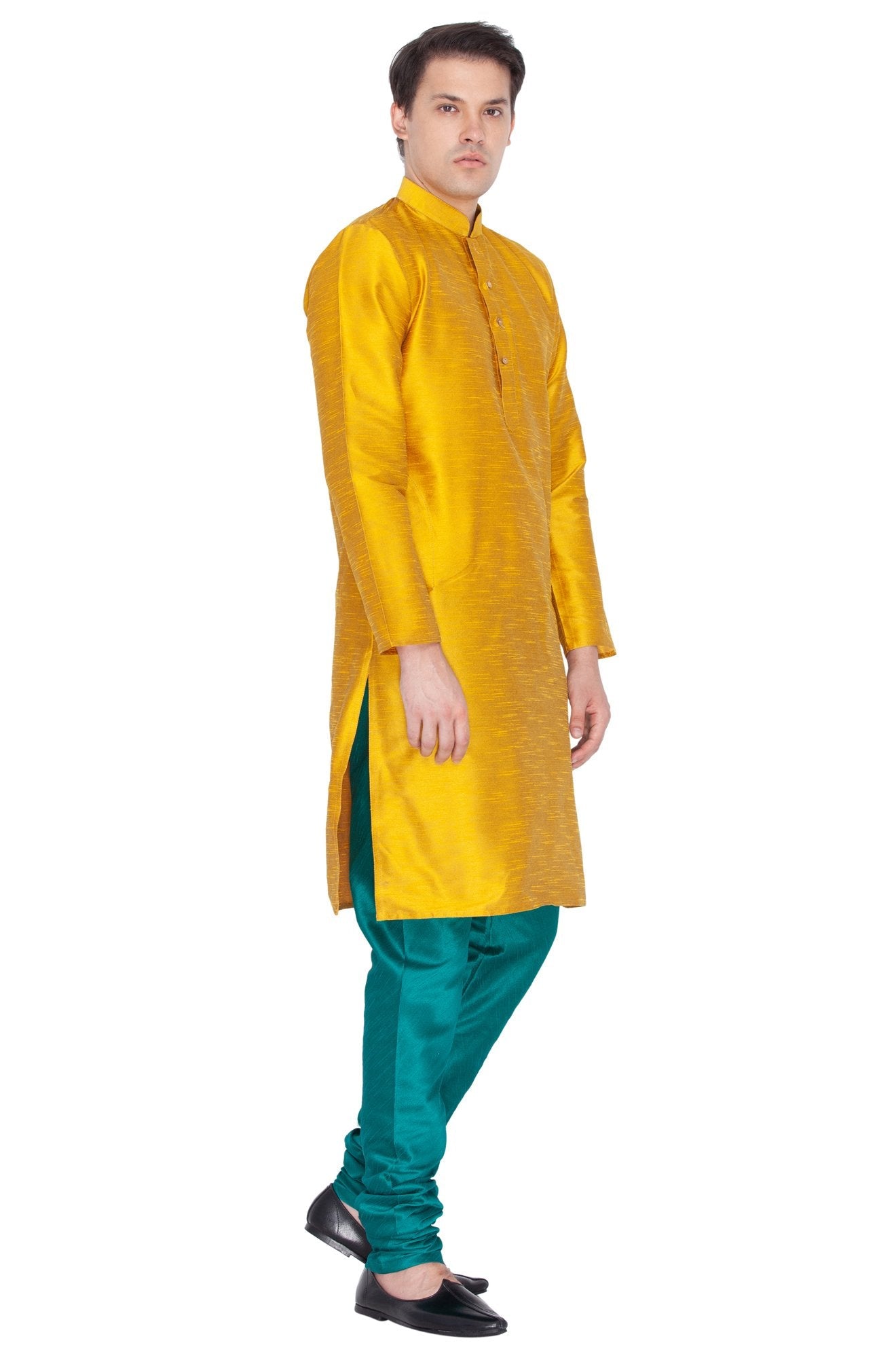 Men's Gold Cotton Silk Blend Kurta and Pyjama Set