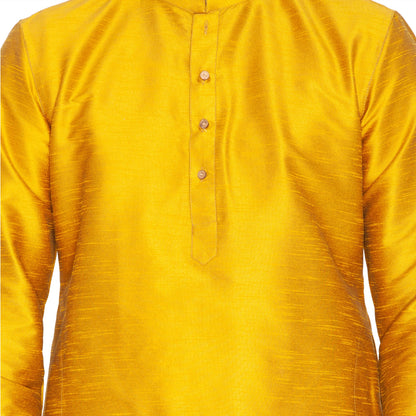 Men's Gold Cotton Silk Blend Kurta and Pyjama Set