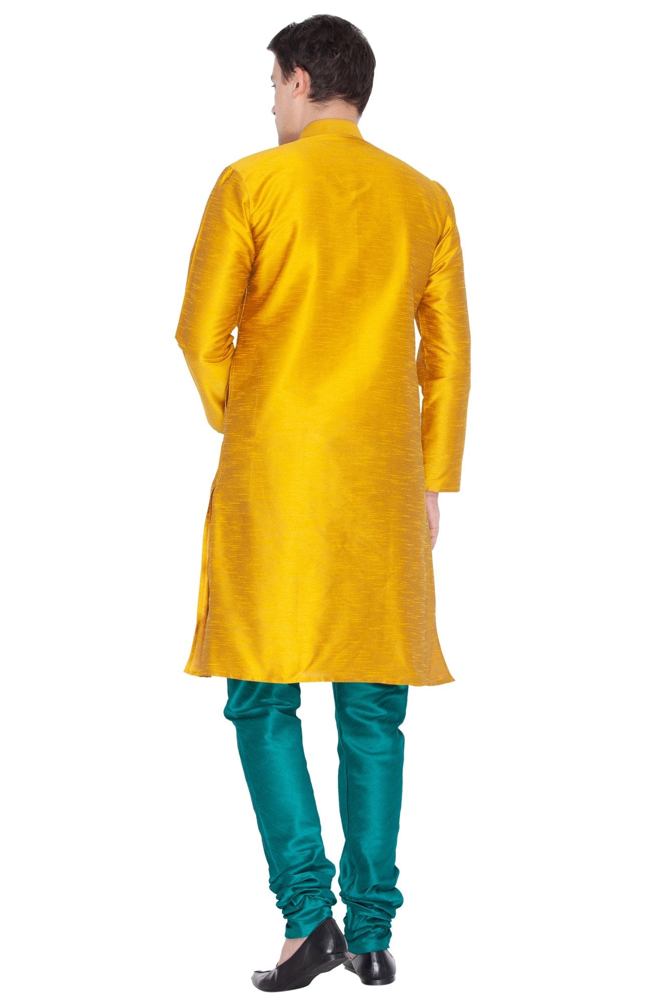 Men's Gold Cotton Silk Blend Kurta and Pyjama Set