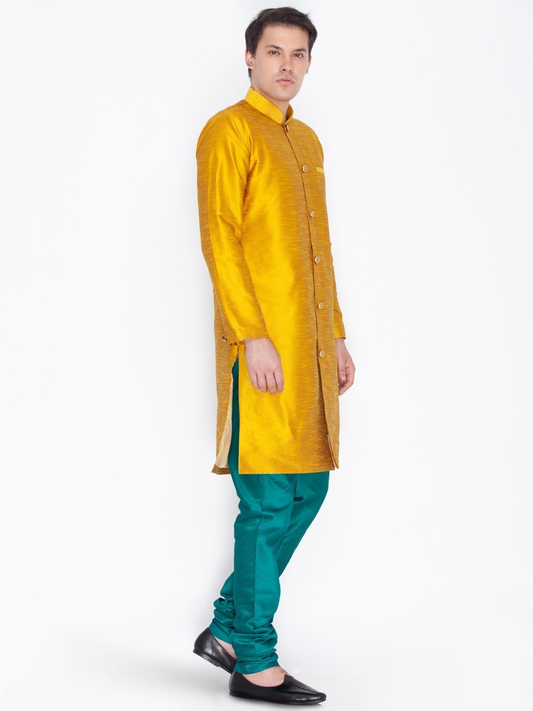 Men's Gold Cotton Silk Blend Sherwani Set