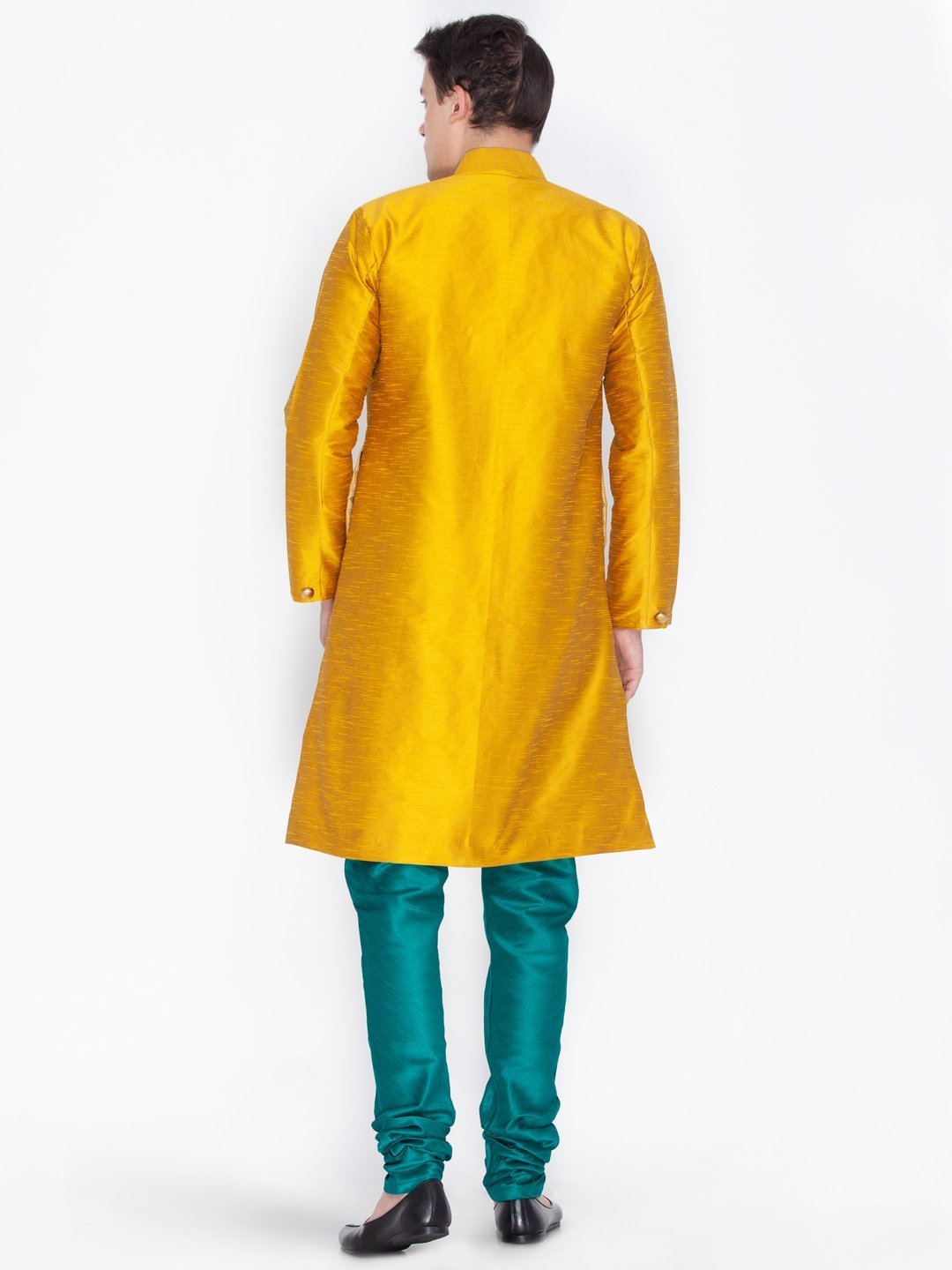 Men's Gold Cotton Silk Blend Sherwani Set