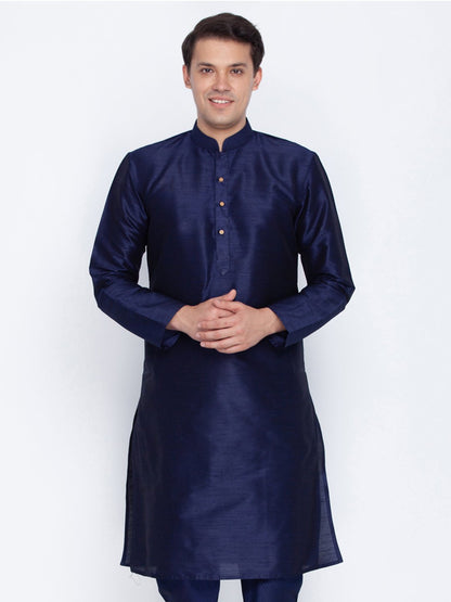 Men's Dark Blue Cotton Silk Blend Kurta