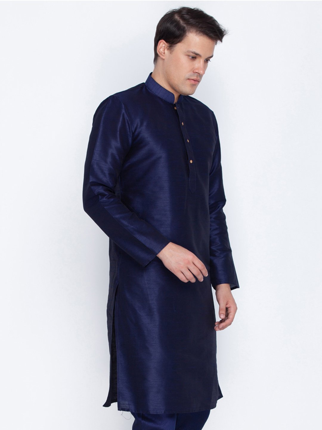 Men's Dark Blue Cotton Silk Blend Kurta