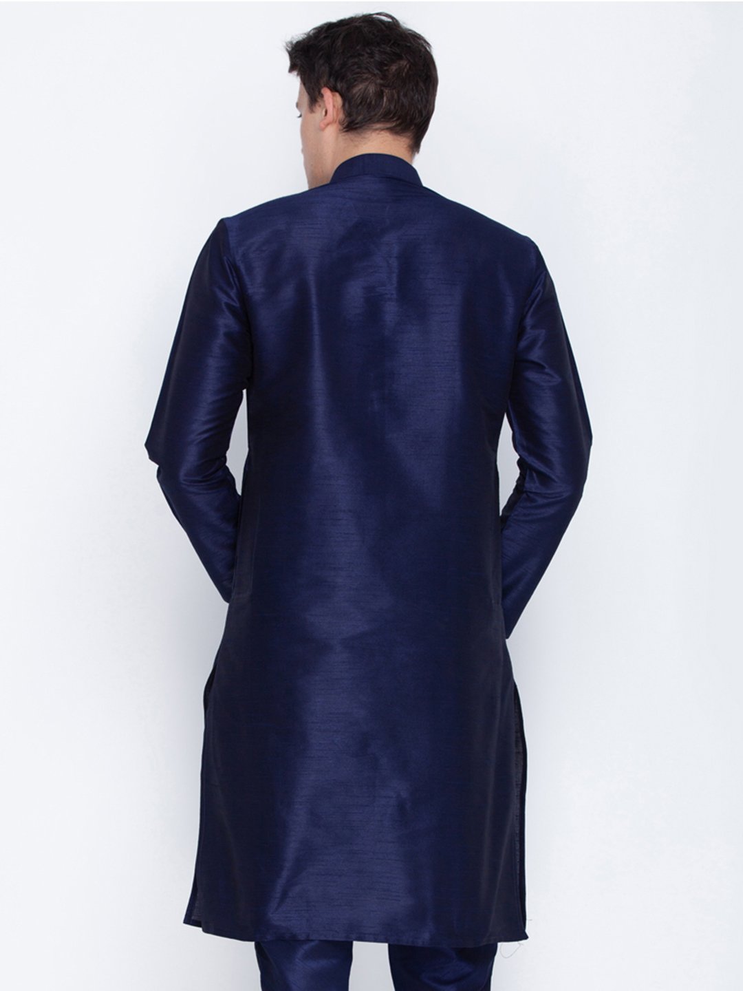 Men's Dark Blue Cotton Silk Blend Kurta