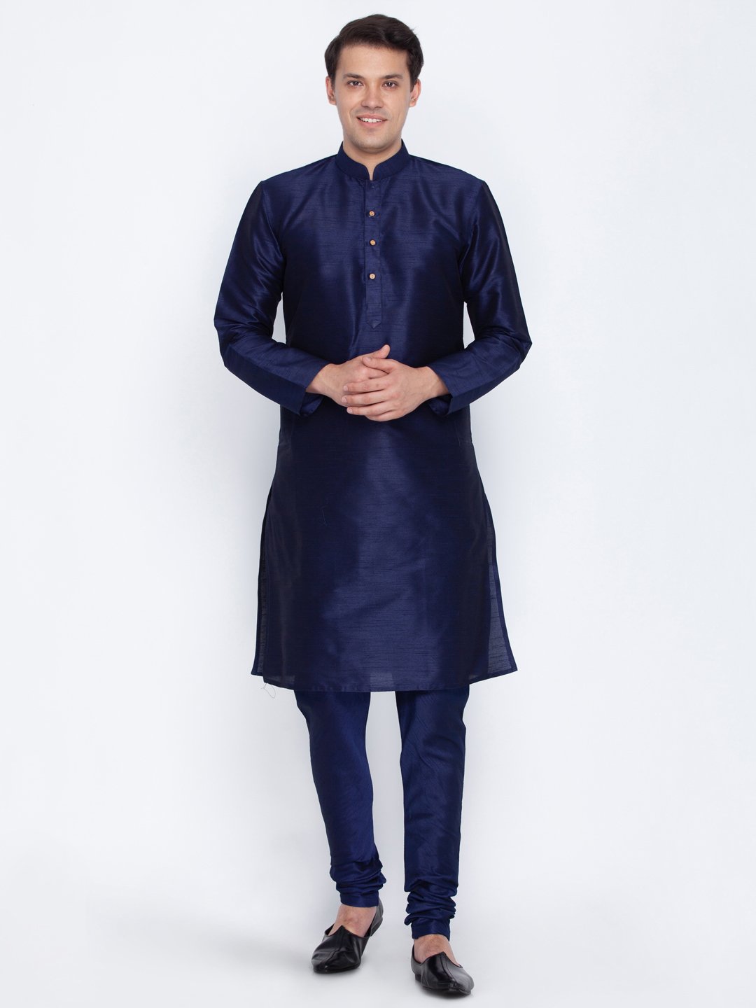 Men's Dark Blue Cotton Silk Blend Kurta