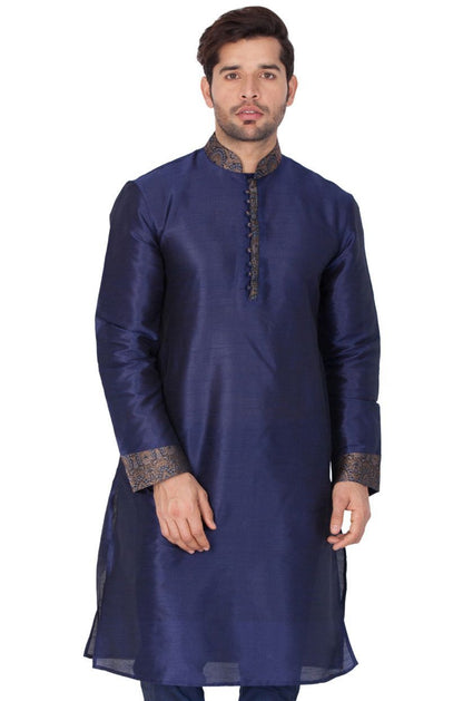 Men's Blue Cotton Silk Blend Kurta
