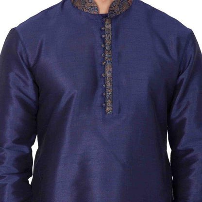 Men's Blue Cotton Silk Blend Kurta