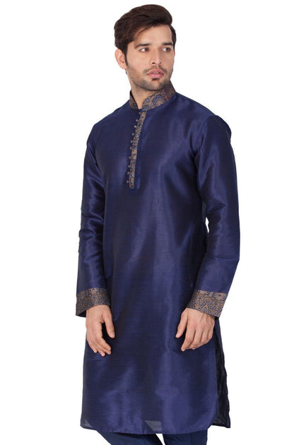 Men's Blue Cotton Silk Blend Kurta
