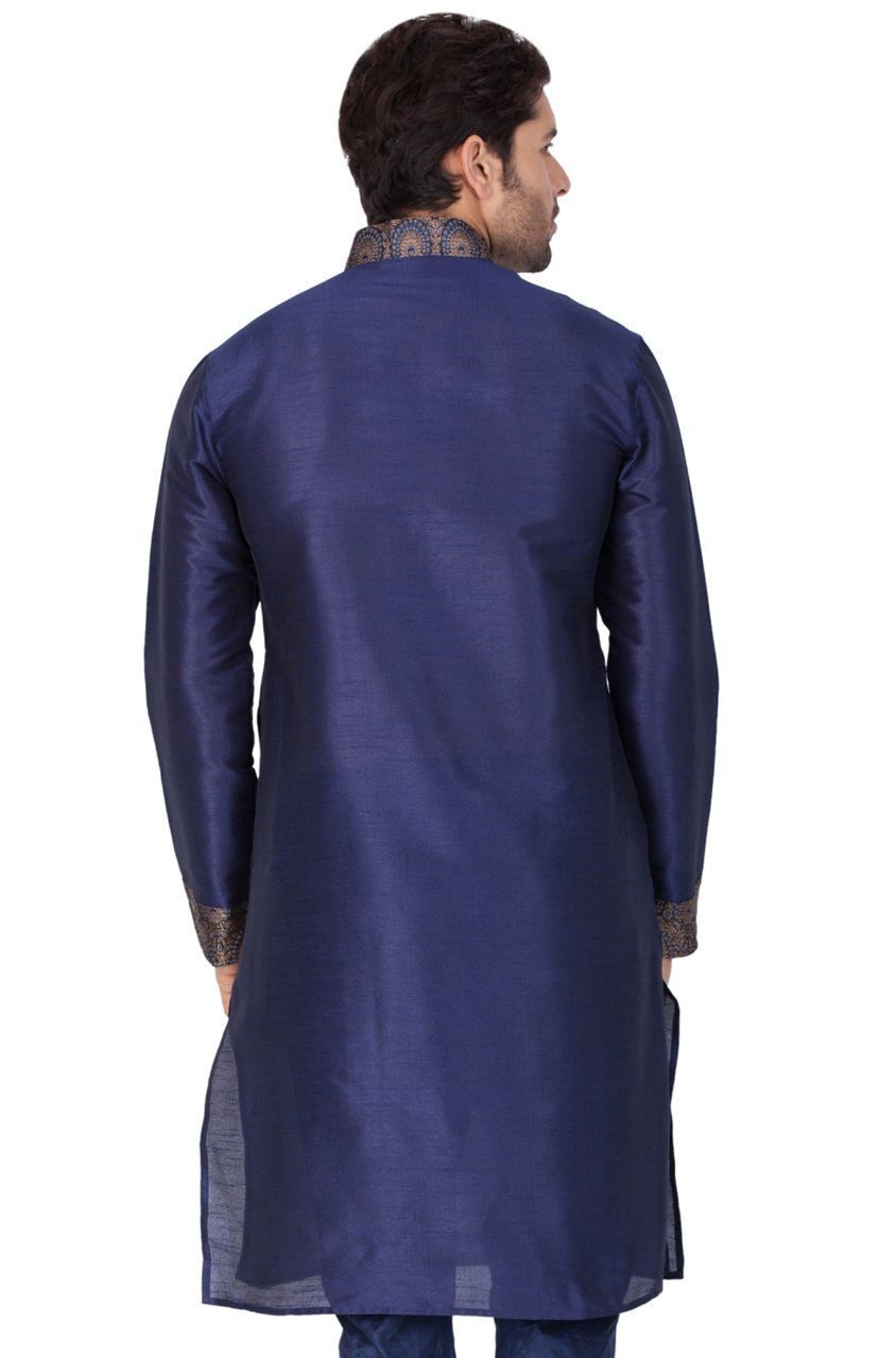 Men's Blue Cotton Silk Blend Kurta
