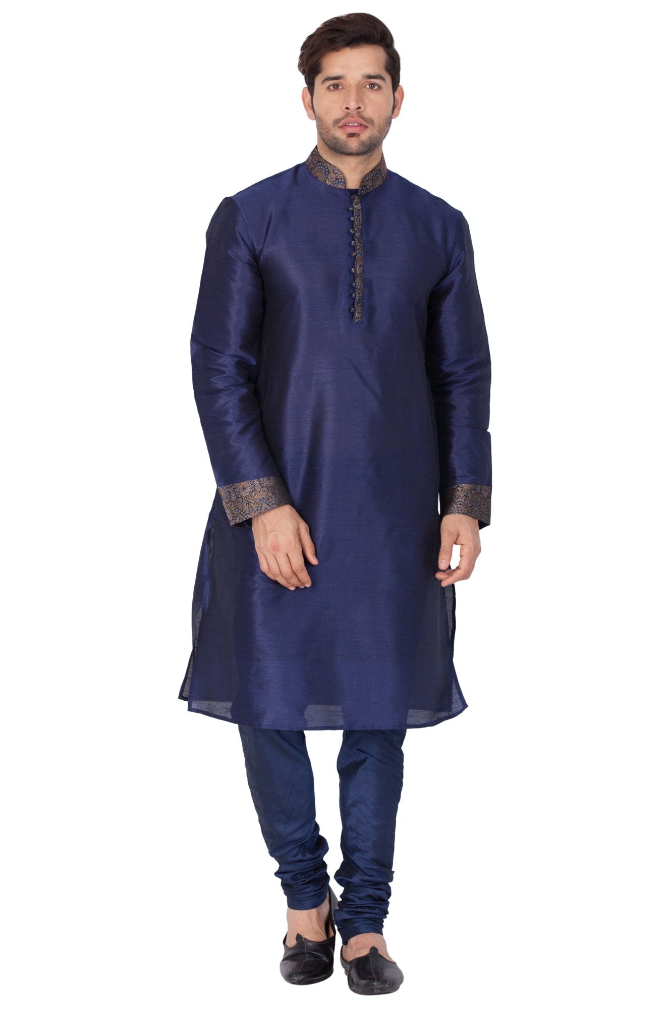 Men's Blue Cotton Silk Blend Kurta