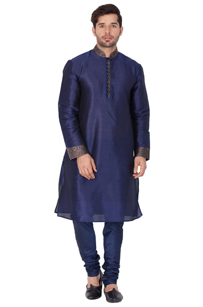 Men's Blue Cotton Silk Blend Kurta