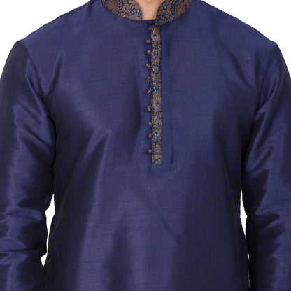 Men's Blue Cotton Silk Blend Kurta and Pyjama Set