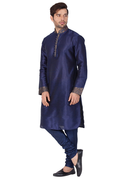 Men's Blue Cotton Silk Blend Kurta and Pyjama Set