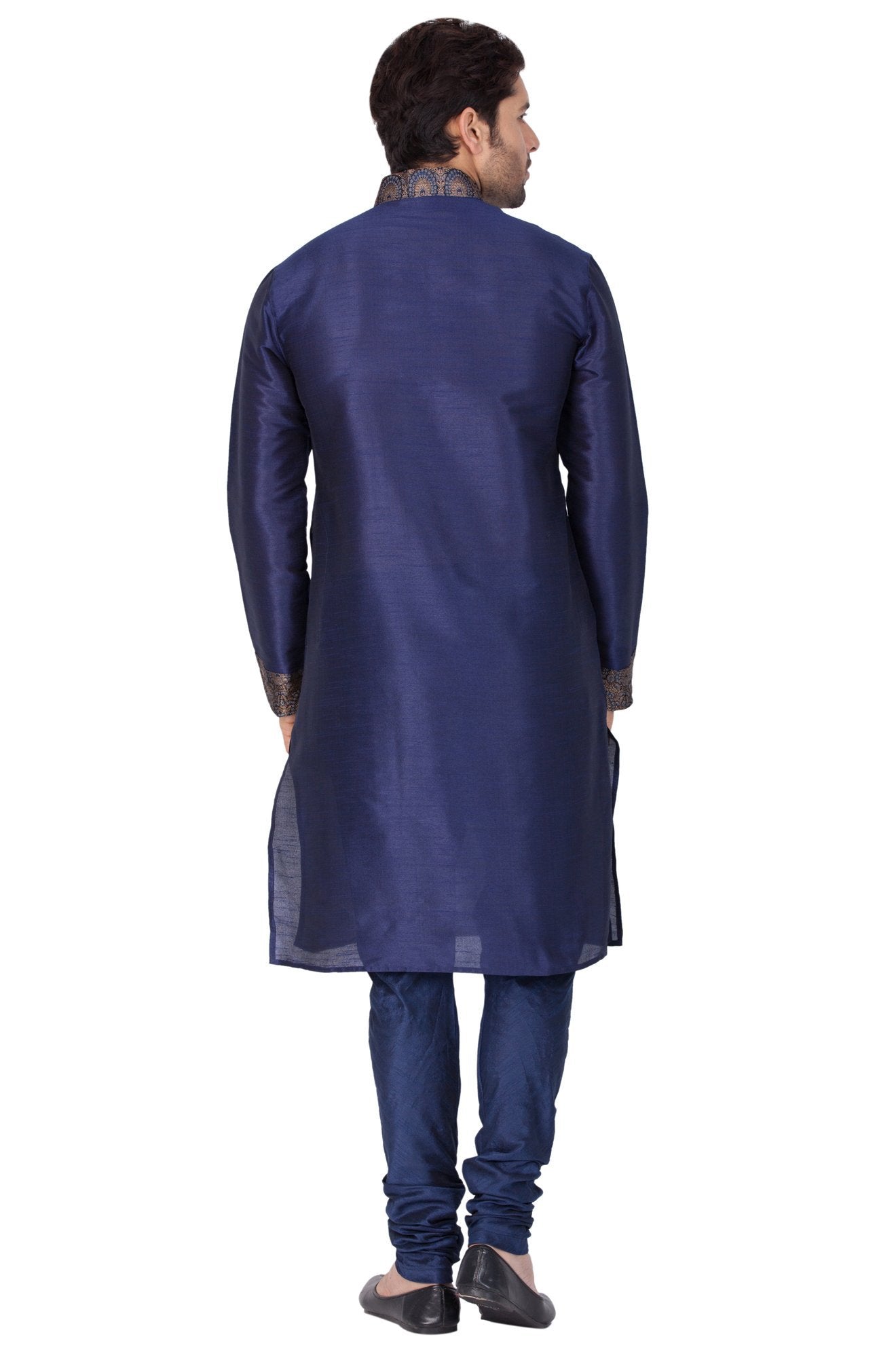 Men's Blue Cotton Silk Blend Kurta and Pyjama Set