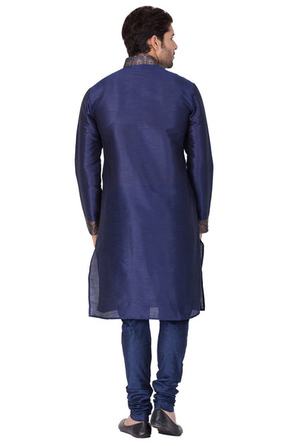 Men's Blue Cotton Silk Blend Kurta and Pyjama Set