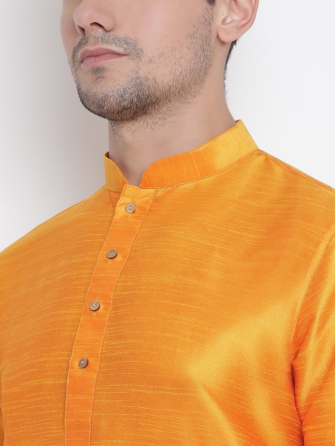 Men's Orange Cotton Silk Blend Kurta