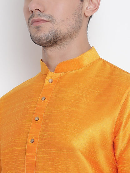 Men's Orange Cotton Silk Blend Kurta