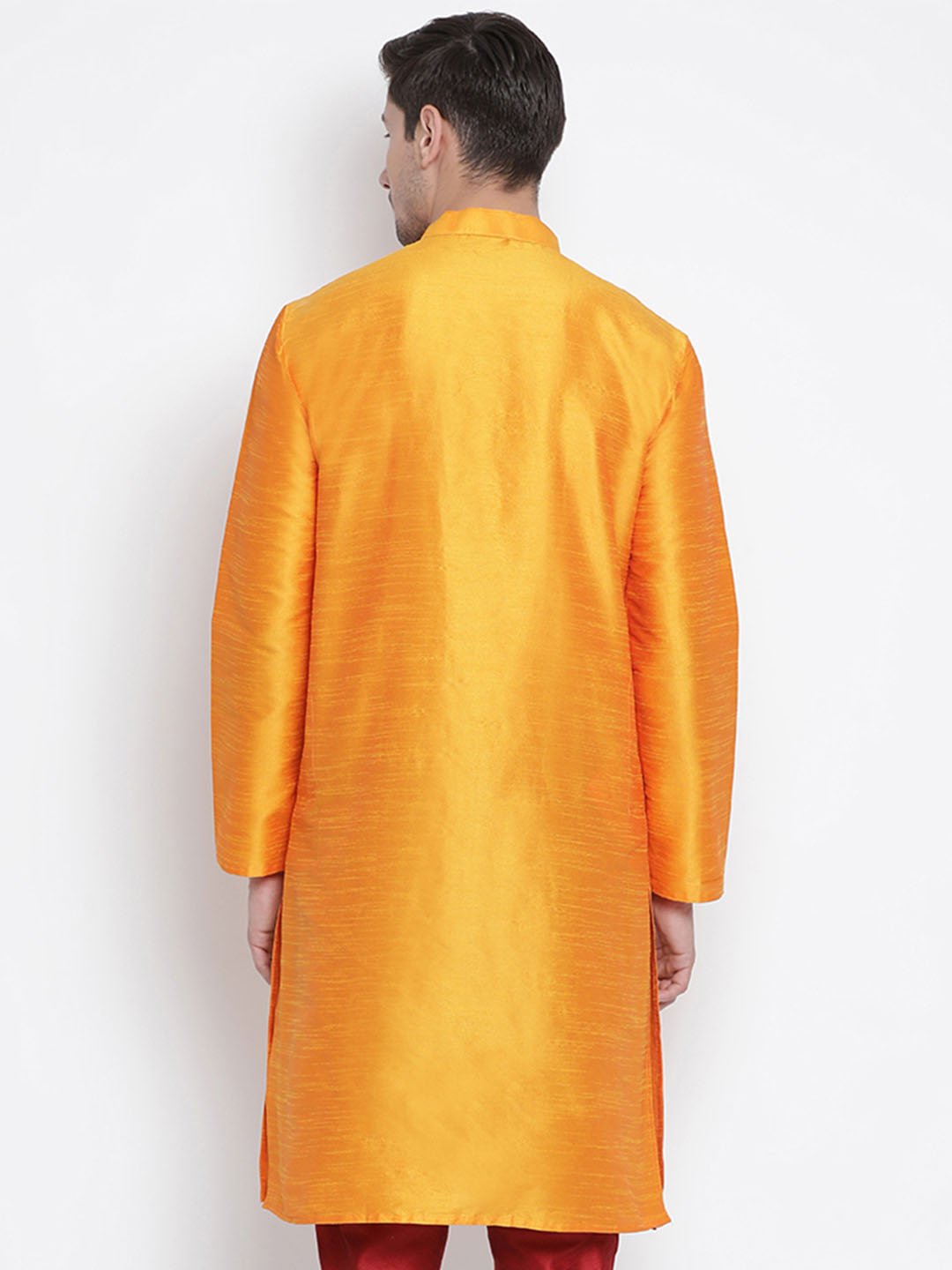 Men's Orange Cotton Silk Blend Kurta