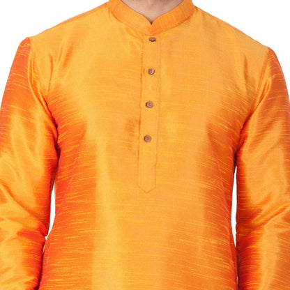 Men's Orange Cotton Silk Blend Kurta and Pyjama Set