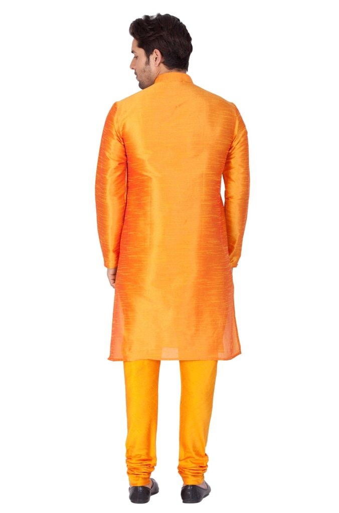 Men's Orange Cotton Silk Blend Kurta and Pyjama Set