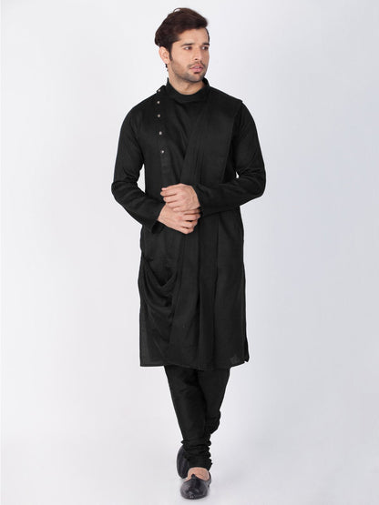 Men's Black Cotton Kurta and Pyjama Set
