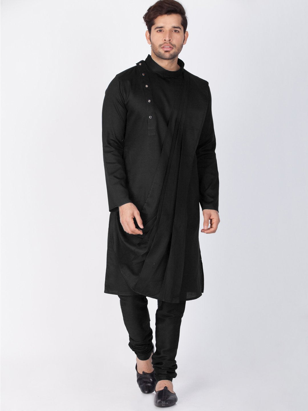 Men's Black Cotton Kurta and Pyjama Set