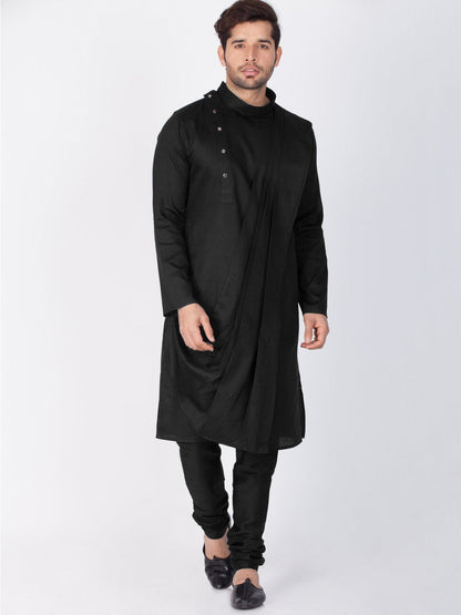 Men's Black Cotton Kurta and Pyjama Set
