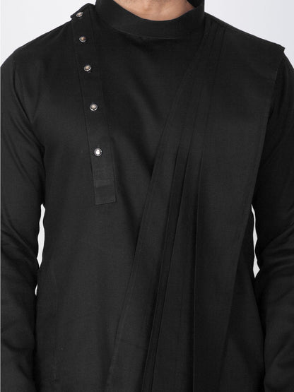 Men's Black Cotton Kurta and Pyjama Set