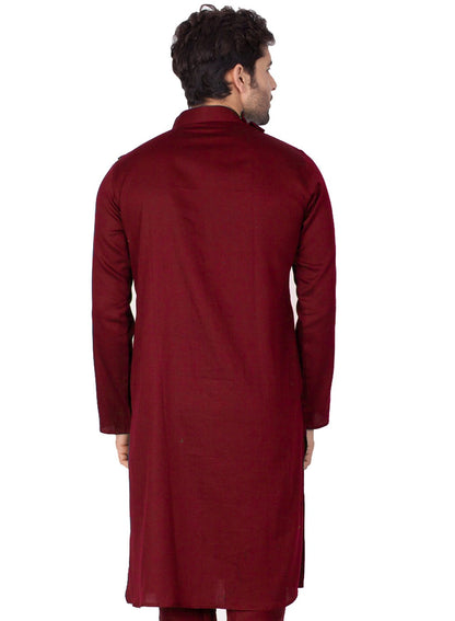 Men's Maroon Cotton Kurta and Pyjama Set