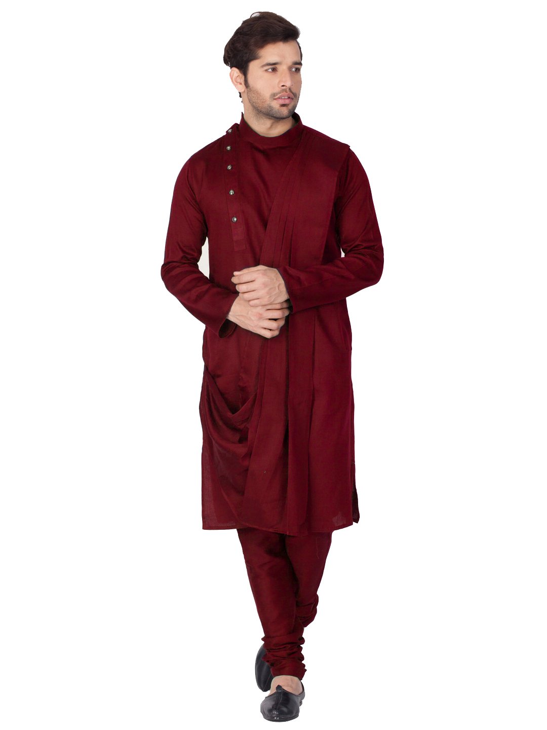 Men's Maroon Cotton Kurta and Pyjama Set