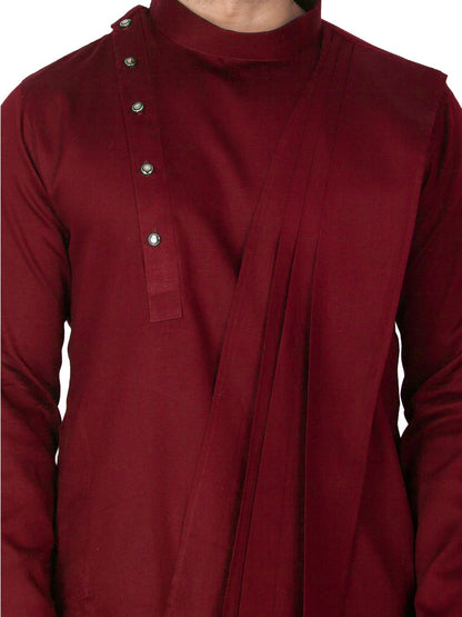 Men's Maroon Cotton Kurta and Pyjama Set