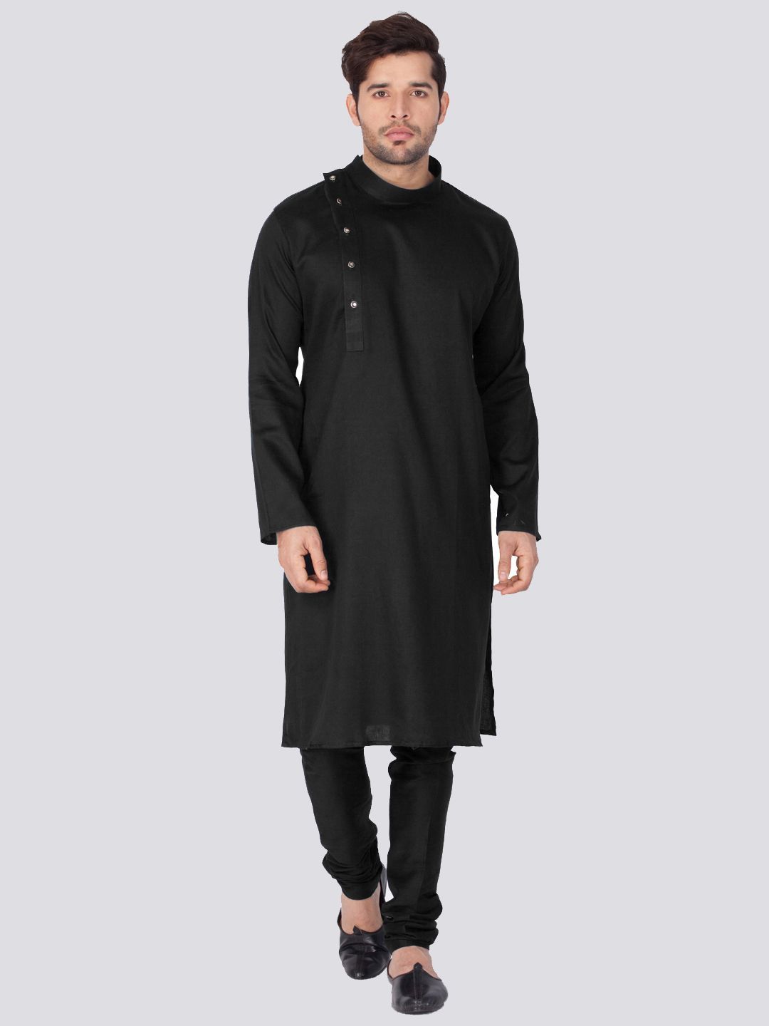 Men's Black Cotton Kurta and Pyjama Set