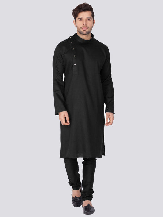 Men's Black Cotton Kurta and Pyjama Set