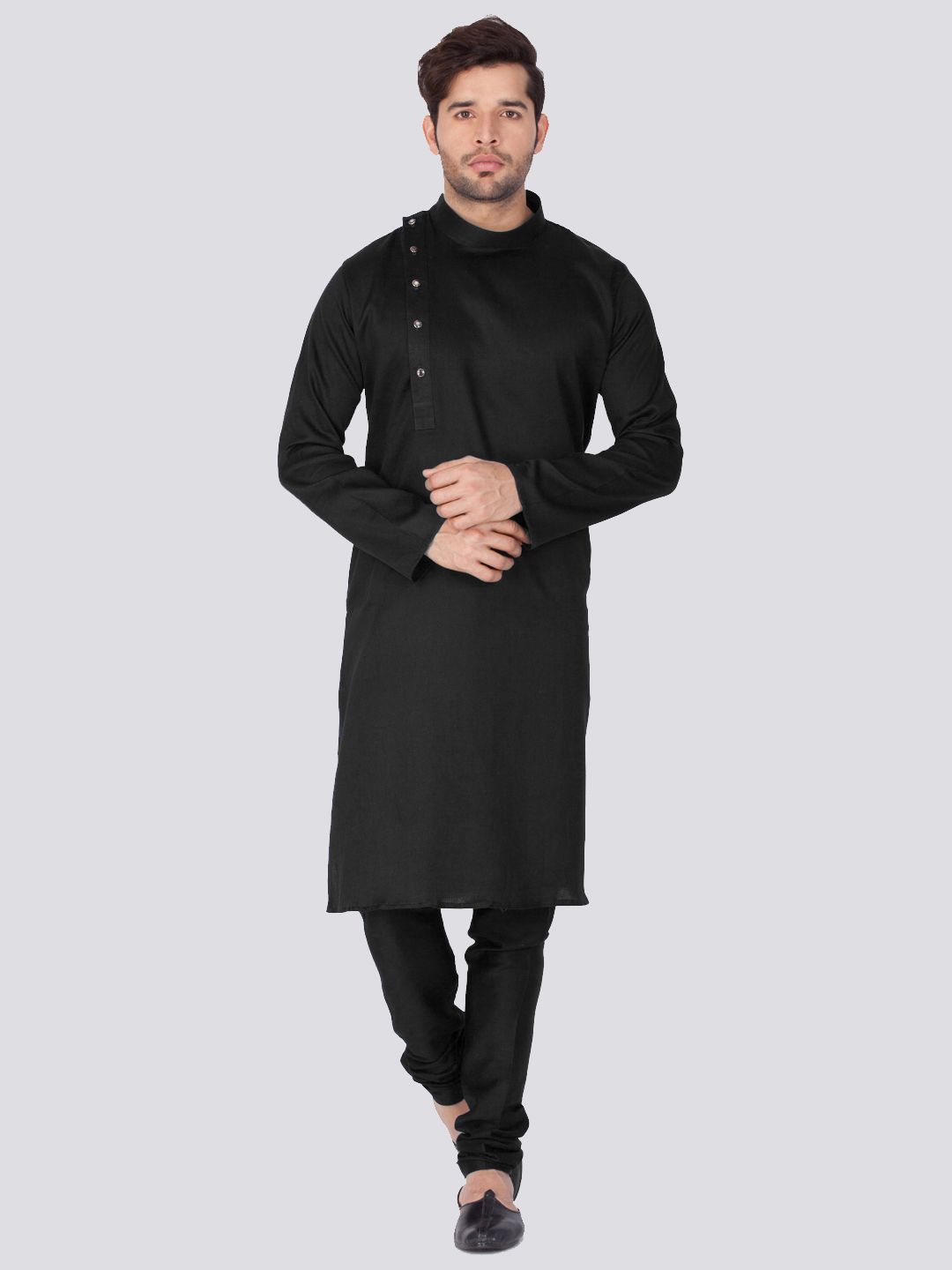 Men's Black Cotton Kurta and Pyjama Set