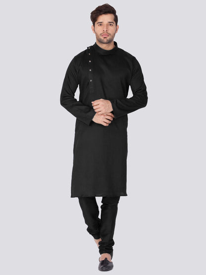 Men's Black Cotton Kurta and Pyjama Set