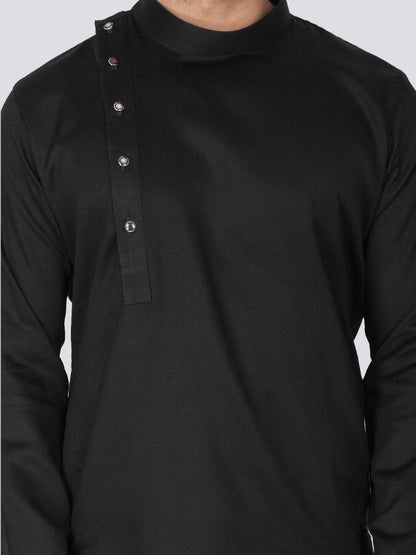 Men's Black Cotton Kurta and Pyjama Set