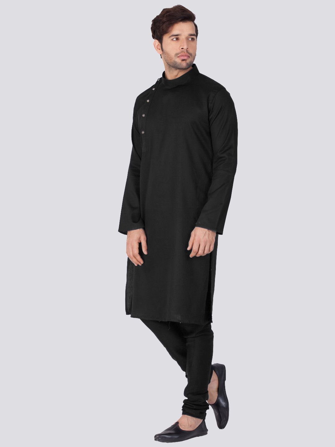 Men's Black Cotton Kurta and Pyjama Set