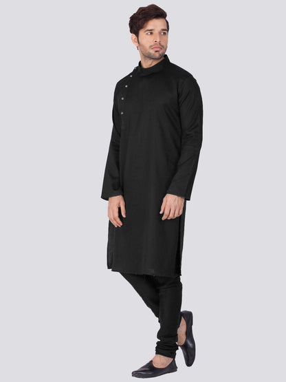 Men's Black Cotton Kurta and Pyjama Set