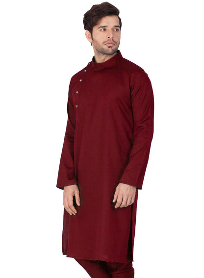 Men's Maroon Cotton Kurta and Pyjama Set