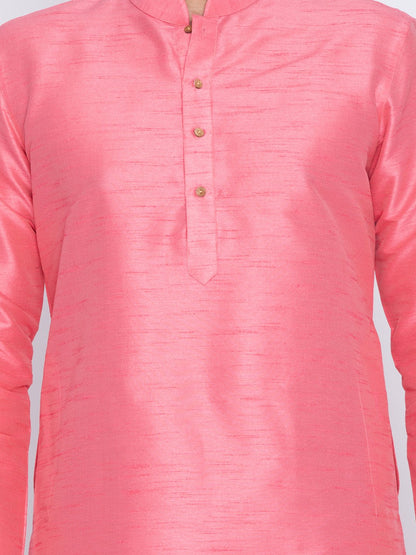 Men's Pink Cotton Silk Blend Kurta