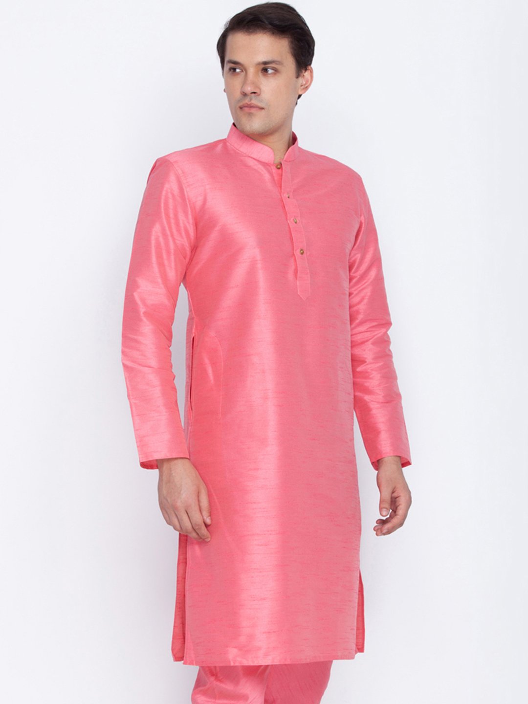 Men's Pink Cotton Silk Blend Kurta
