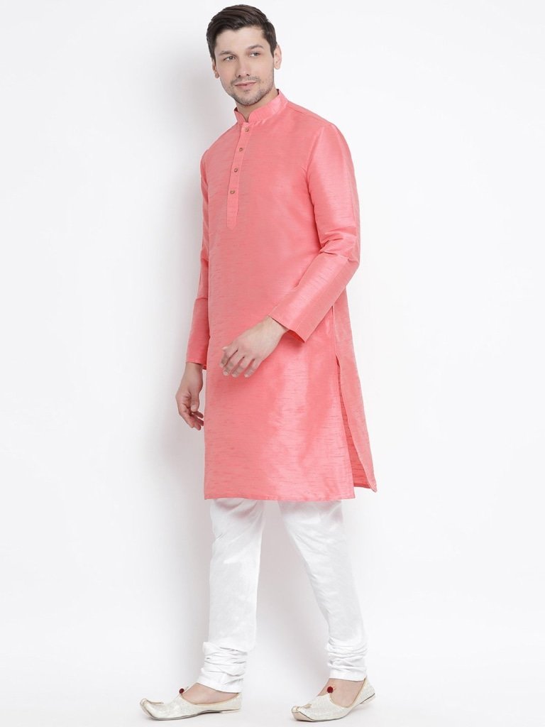 Men's Pink Cotton Silk Blend Kurta and Pyjama Set