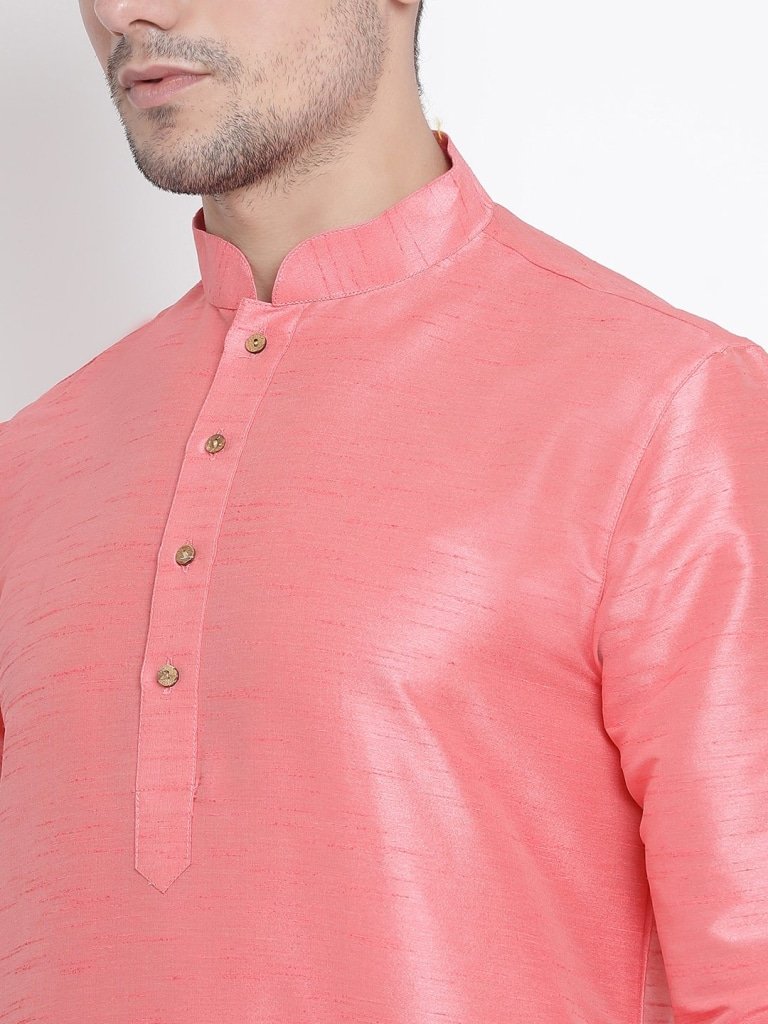 Men's Pink Cotton Silk Blend Kurta and Pyjama Set