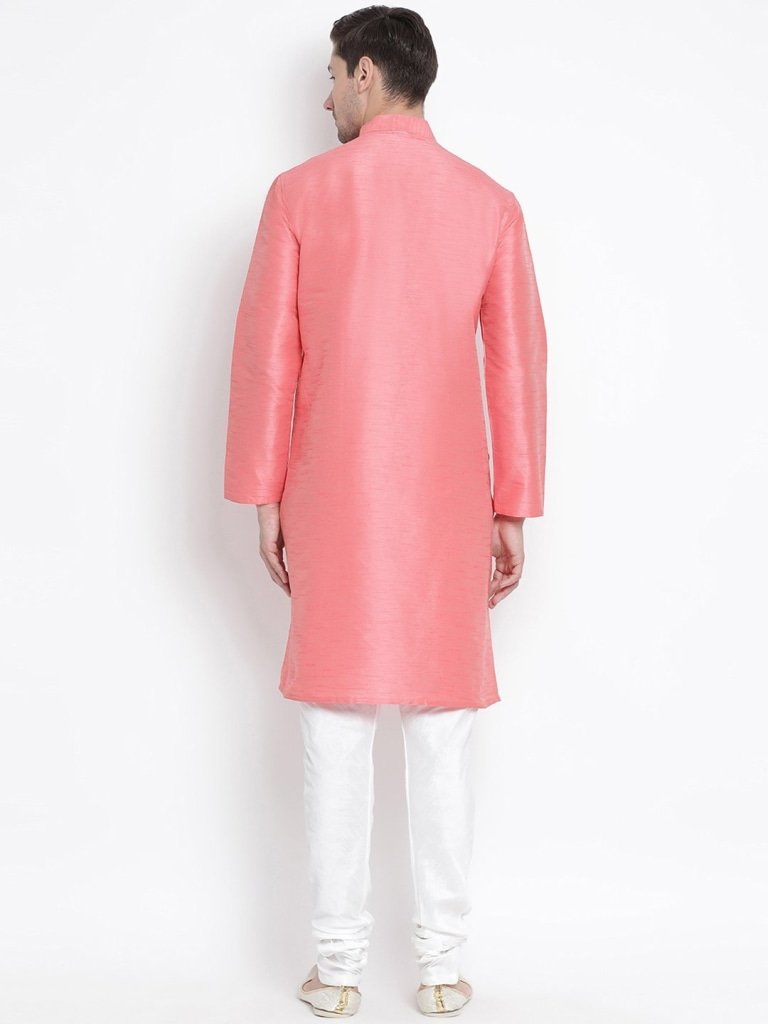 Men's Pink Cotton Silk Blend Kurta and Pyjama Set