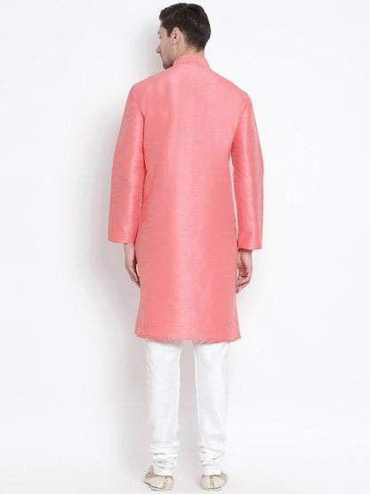 Men's Pink Cotton Silk Blend Kurta and Pyjama Set