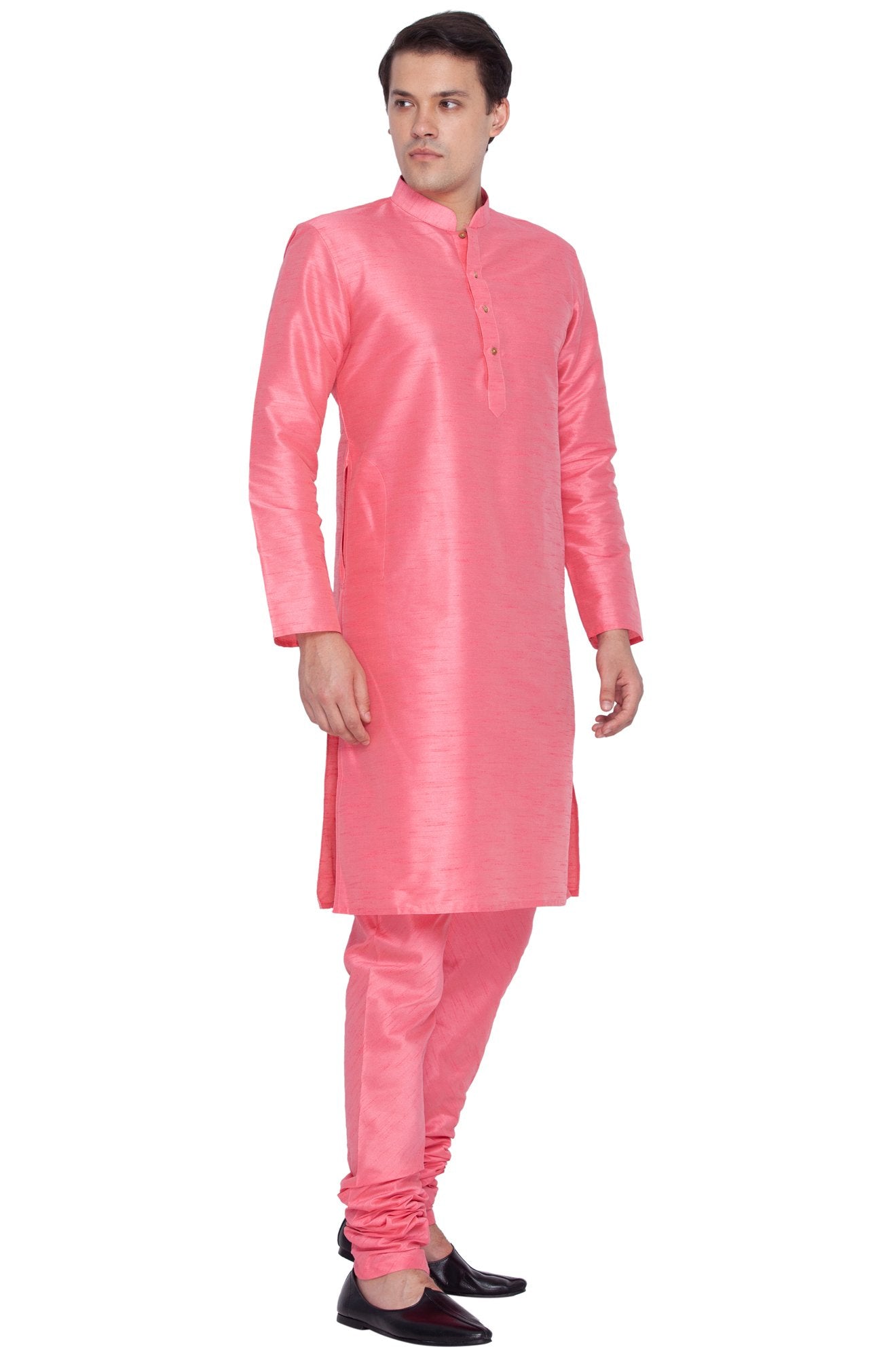 Men's Pink Cotton Silk Blend Kurta and Pyjama Set