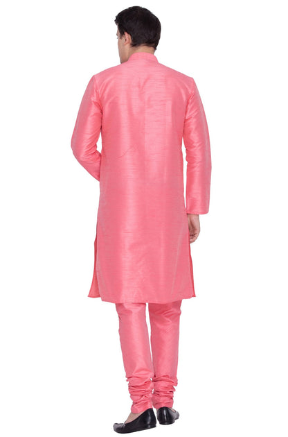 Men's Pink Cotton Silk Blend Kurta and Pyjama Set