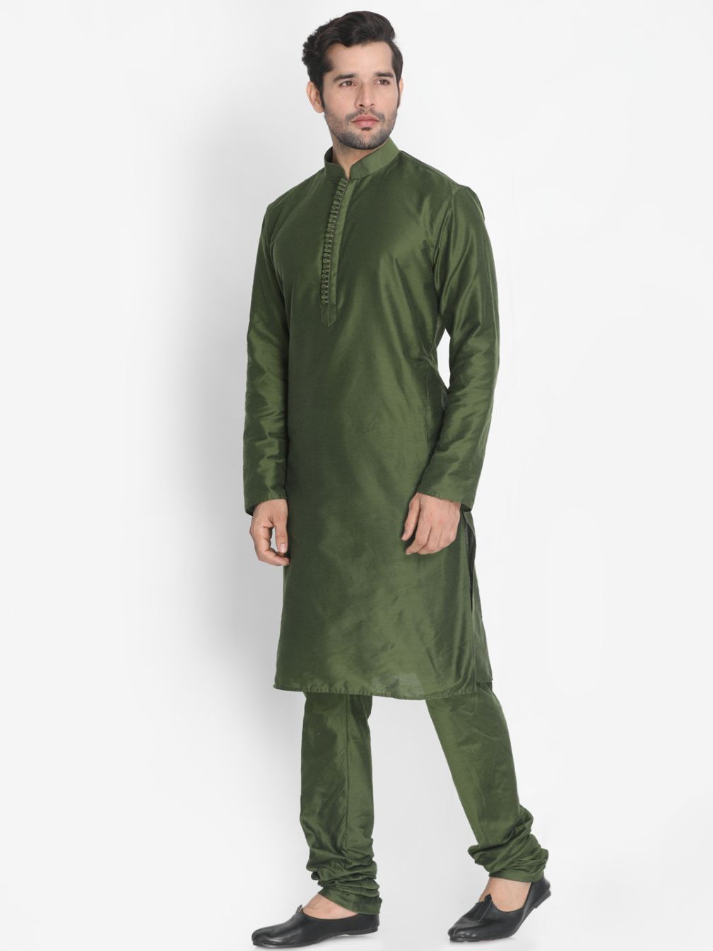 Men's Green Cotton Silk Blend Kurta and Pyjama Set
