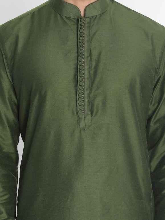 Men's Green Cotton Silk Blend Kurta and Pyjama Set