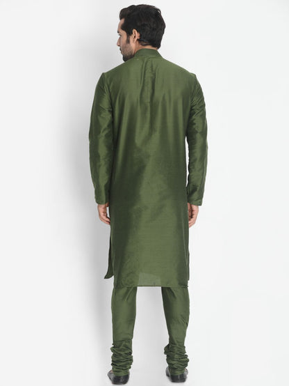 Men's Green Cotton Silk Blend Kurta and Pyjama Set